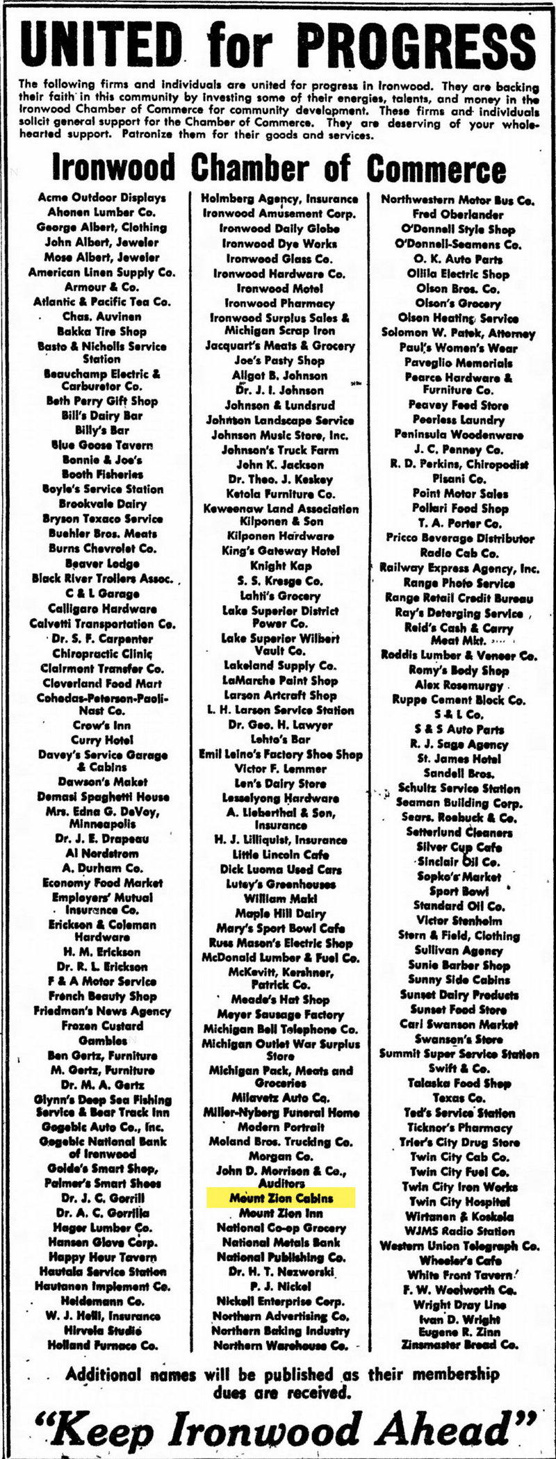 Mount Zion Cabins - Jun 29 1951 Article